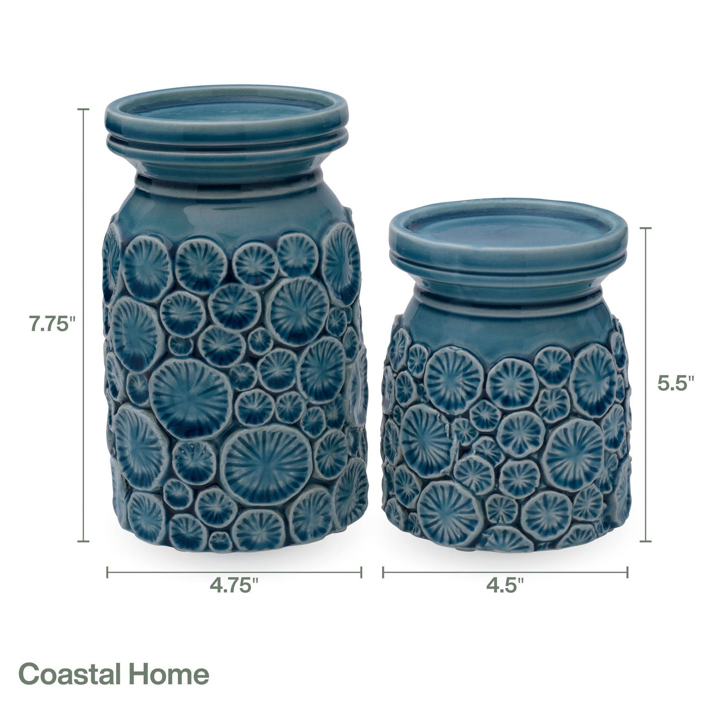 Fitz & Floyd Fitz and Floyd Coastal Home Seashell Pillar Candleholder, Aqua
