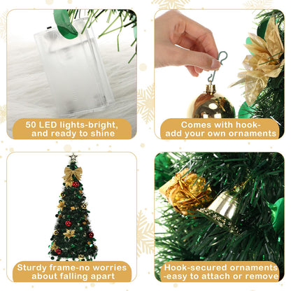 Suncalla Wall Christmas Tree with Lights 40inch, Artificial Wall Hanging Xmas Decoration with 50 LED String Lights, Saving-Space Door Hanging Xmas Tree Small Space Home School Office(Gold)