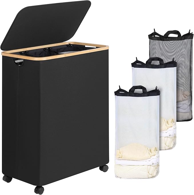 Lagre Laundry Basket with Wheels, Laundry Hamper with Lid, 160L Clothes Hamper