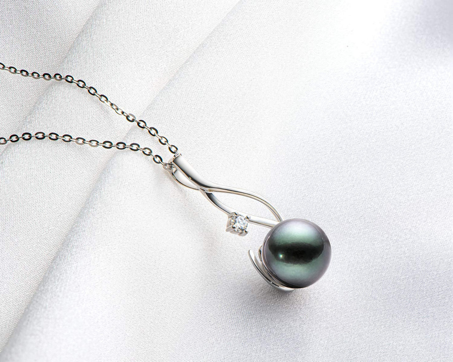 DENGGUANG Genuine Tahitian Black Pearl Necklace for Women, Sterling Silver 9-10mm Natural Ocean-Grown Pearls Jewelry, Anniversary Wedding Birthday Mothers Day Gifts for Mom Wife
