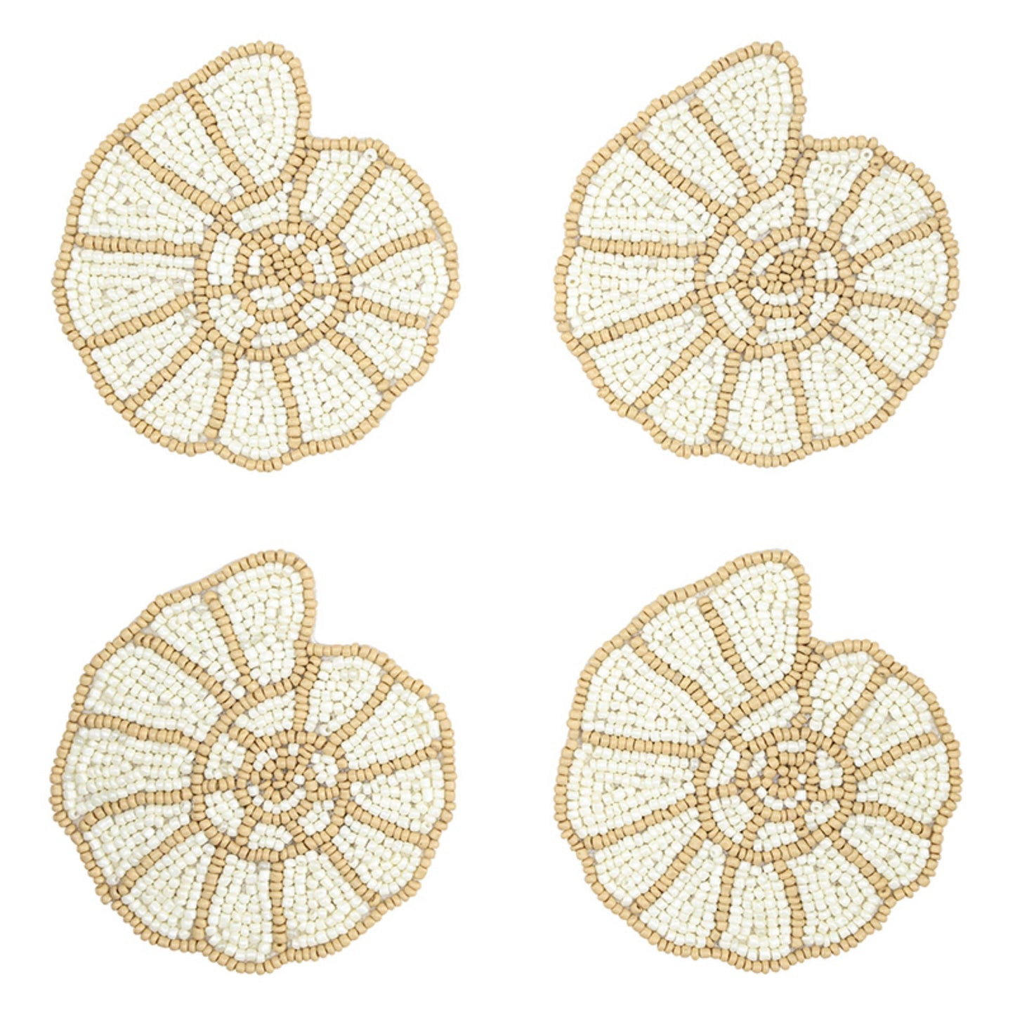 Santa Barbara Design Studios Coasters - Sea Shell Beaded Coaster Set, 4-Count, White Gold