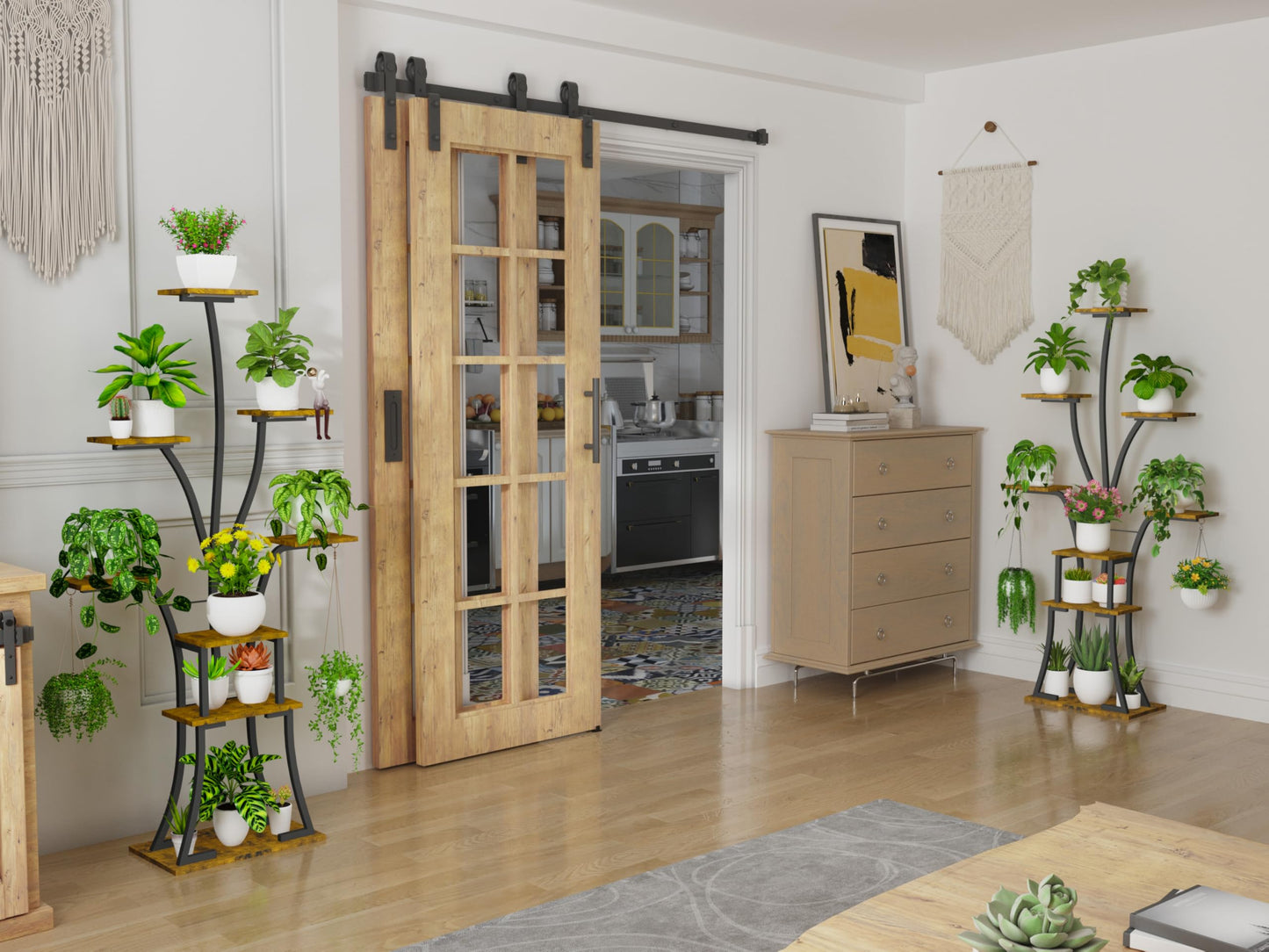 YIIHEERR 64" Tall 8 Tiered Plant Stand Indoor with Grow lights Large Tree Shape Decorative Rack Plant Pot Holder Gardening for Living Room Corner Black
