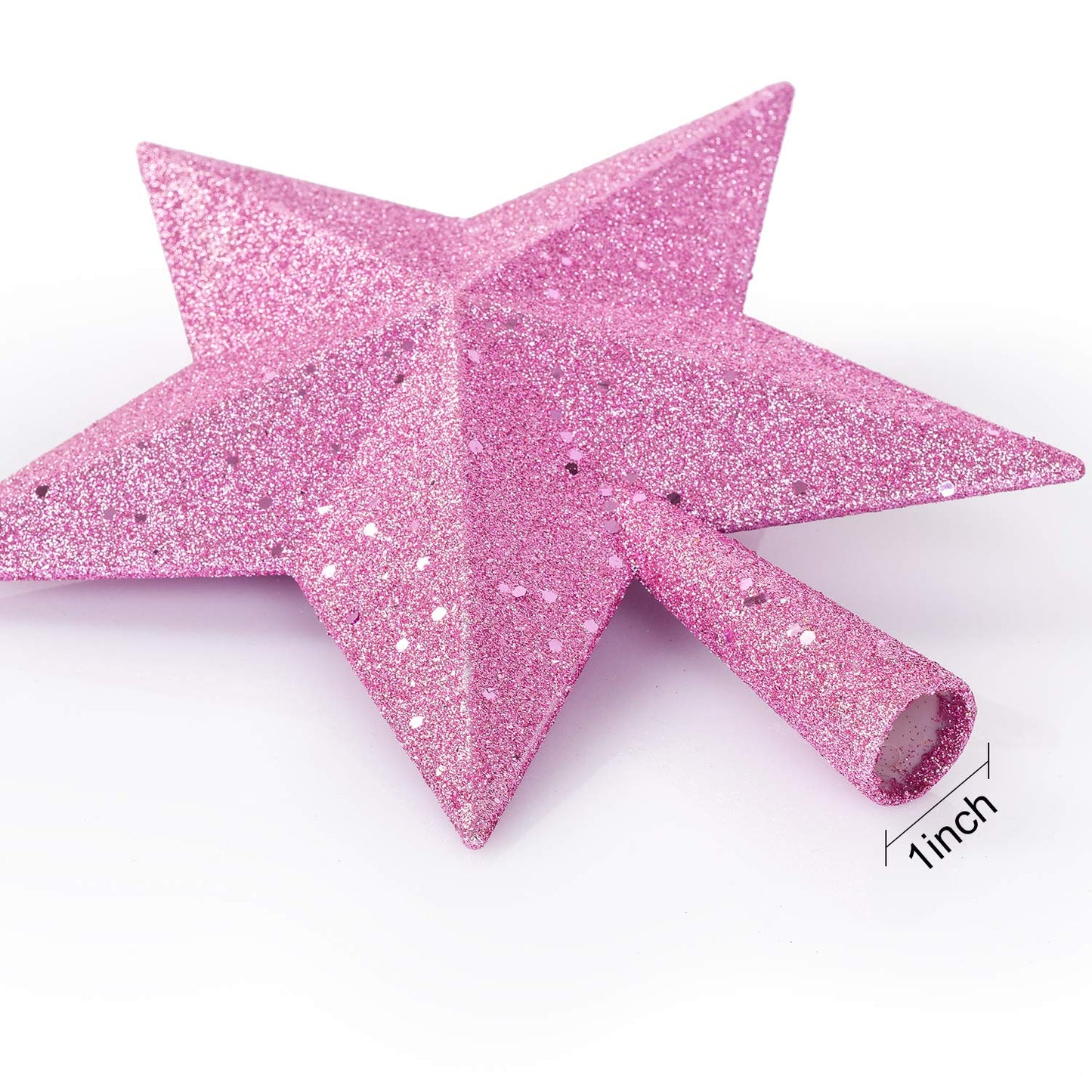 Artiflr 10 Inch Christmas Tree Topper, Pink Star Tree Topper Glittered Christmas Tree Decorations for Indoor Home Décor (Pink)