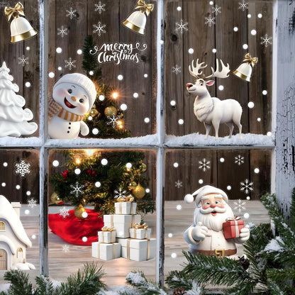 CCINEE 180pcs Christmas Window Clings，Xmas Large Window Static Stickers Snowman Santa Snowflake Reindeer Decals for Xmas Party Decorations（8 Sheets）
