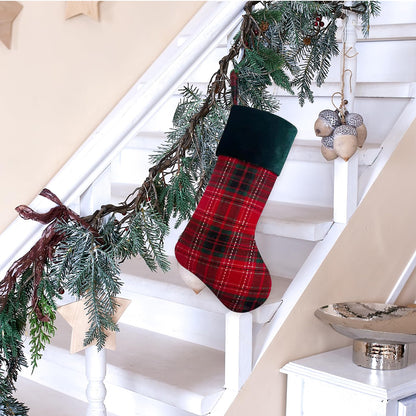 Ftuuo Red Buffalo Plaid Christmas Stockings, Green Faux Fur Xmas Fireplace Hanging Ornaments Sock Plush Cuffs Candy Stockings for Family Christmas Holiday Decorations