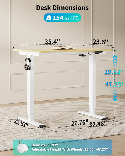 BIZUM 35.4" Small Electric Standing Desk Height Adjustable, Whole Piece Stand Up Computer Desk Work Study Writing Gaming Desks for Home Office Oak