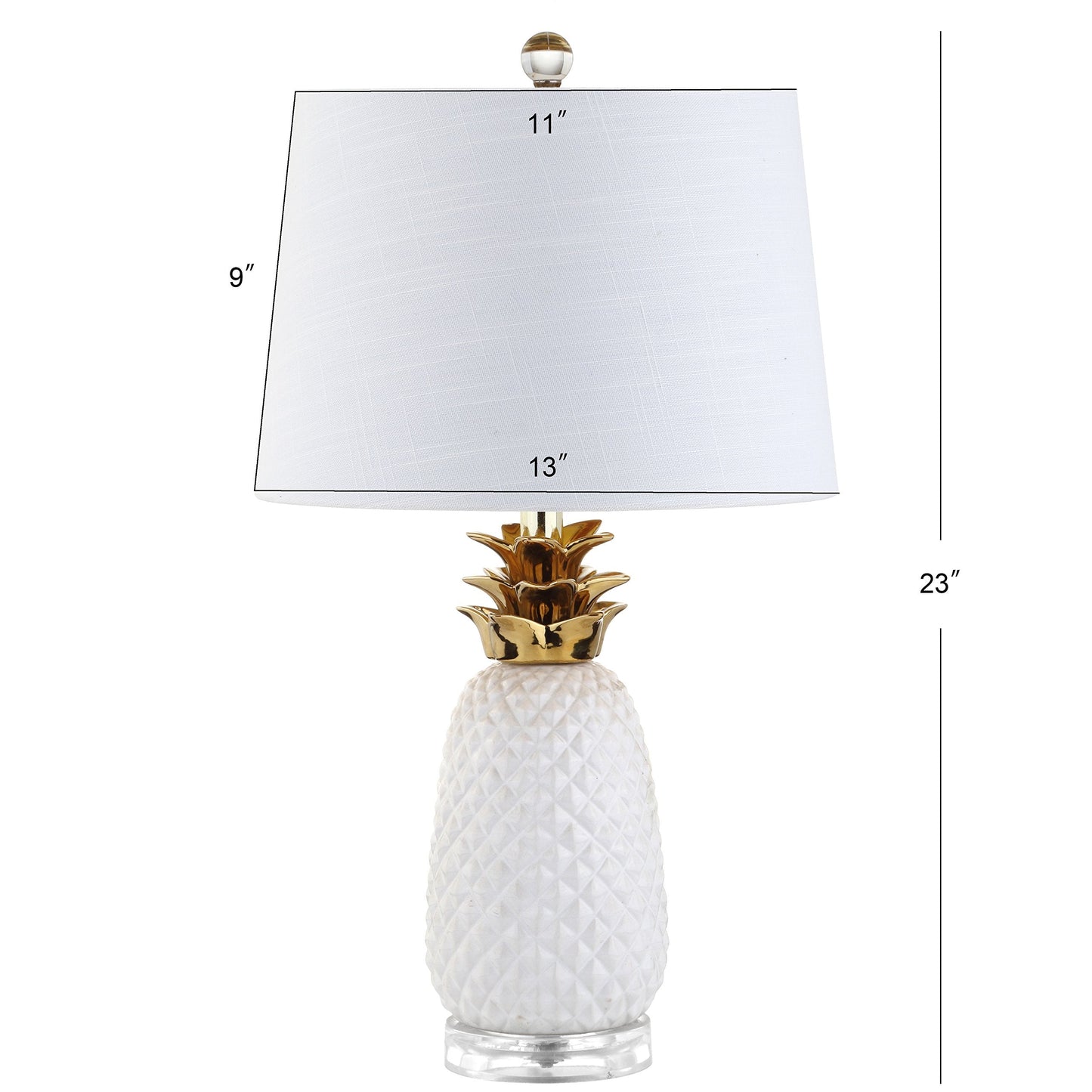 JONATHAN Y 23" White/Gold Pineapple Ceramic Table Lamp for Bedroom Decor, Modern Whimsical Bedside Nightstand Lamp with White Linen Drum Shade and LED Bulb (JYL4019C)