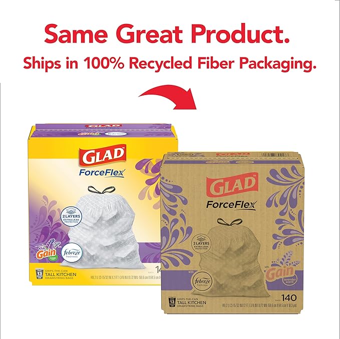 Glad ForceFlex Tall Kitchen Trash Bags, 13 Gallon, Gain Lavender