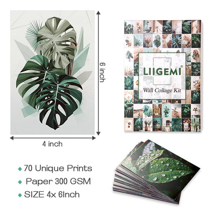 LIIGEMI 70PCS Botanical Wall Collage Kit Aesthetic Pictures, Photo collage kit, Bedroom Decor for Teen Girls, VSCO Girls Bedroom Decor, Aesthetic Posters，70 Set 4x6 Inch (Green)