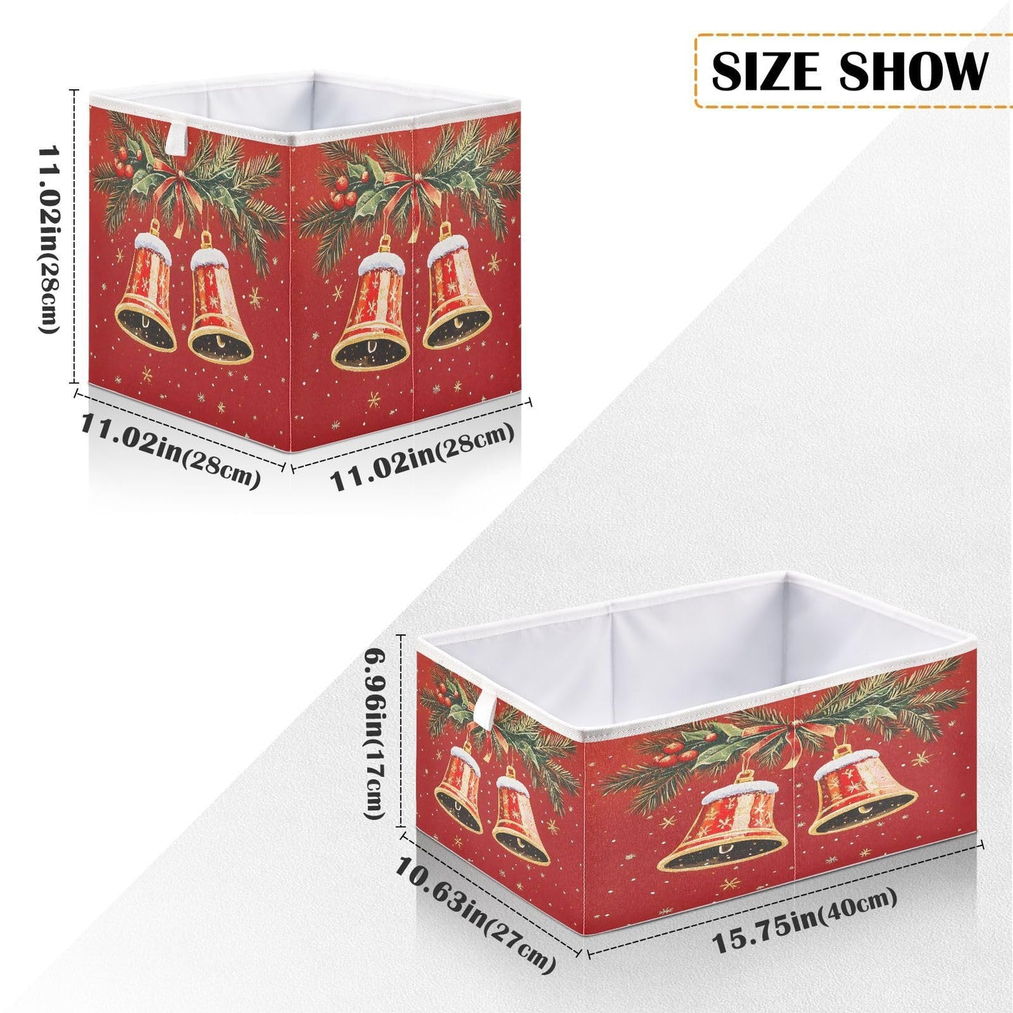 senya Large Storage Bins Christmas Bells Collapsible Foldable Storage Cubes Fabric Basket Closet Organizer Containers Box for Home Bedroom Office 15.7 x 10.6 x 6.9in