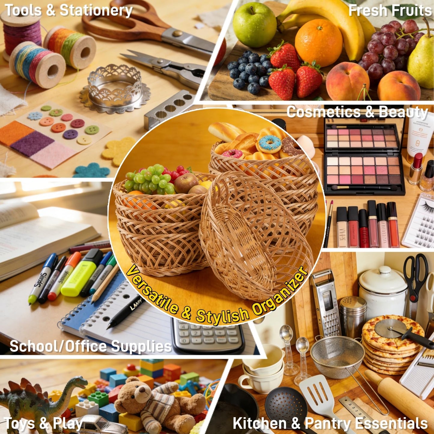 YIMITEE 10 Pack Plastic Oval Basket, 10"x7.5"x4" Wicker Bread Basket Bin, Small Empty Food Fruit Storage Serving Bowl, Gift Basket Bulk for Kitchen Restaurant Party Centerpiece Display Christmas