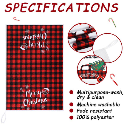 Honoson Christmas Kitchen Towels Ultra Absorbent Dish Quick to Drying Buffalo Plaid Hand Towel Polyester Cleaning Tea Towels for Home Washing Drying Dishes Kitchen Supplies(Black, Red,Plaid)