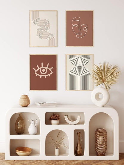 HAUS AND HUES Neutral Wall Art Prints for Wall Decor - Boho Art Wall Prints Modern, Abstract Geometric Print, Mid Century Art, 12x16 UNFRAMED (Black Semi Circles)