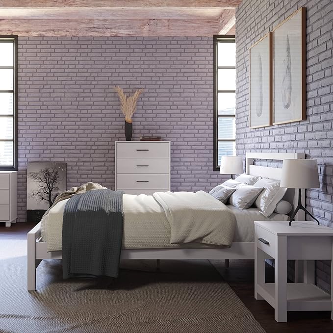 Grain Wood Furniture Loft Full Size Solid Wood Bed, Brushed White