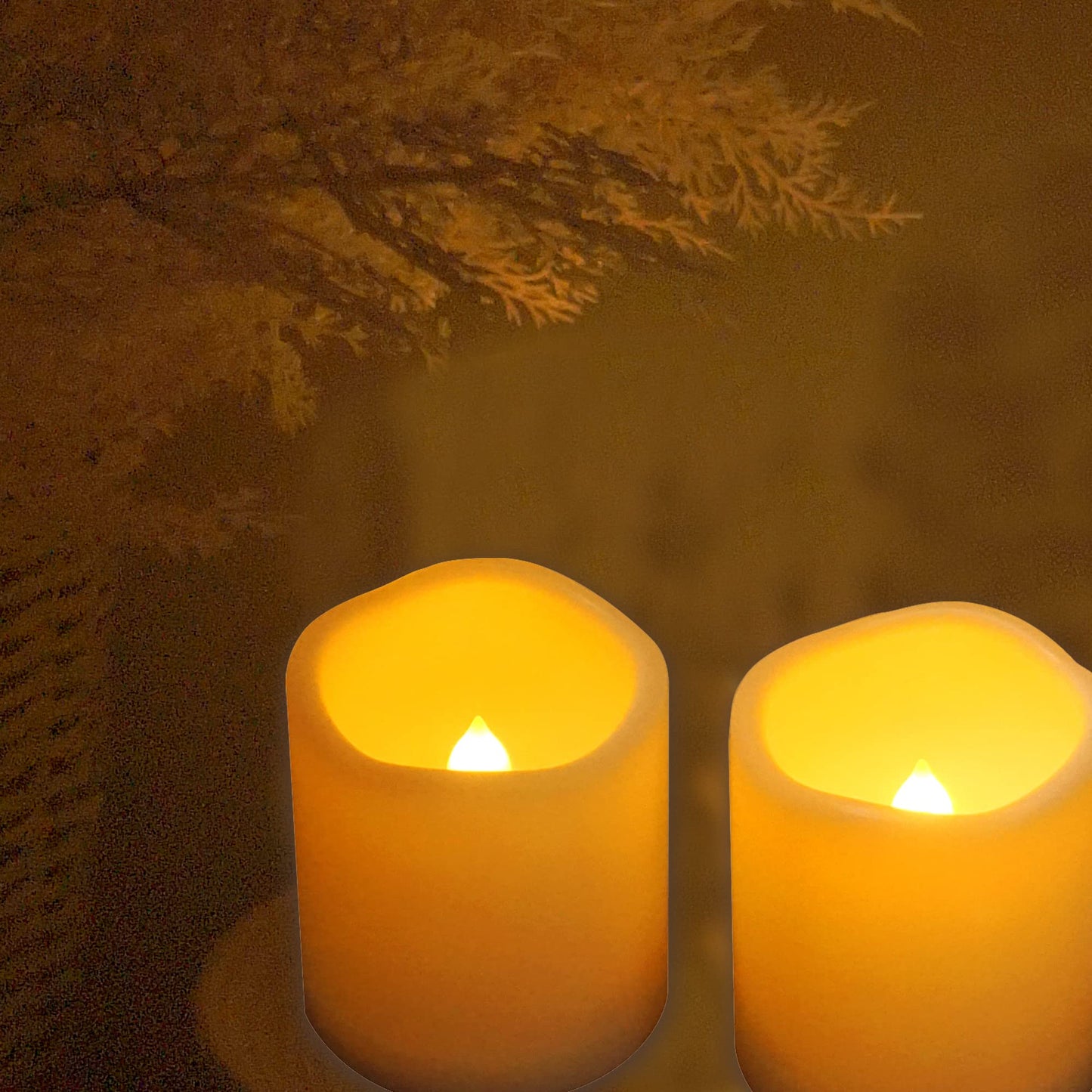 2WDECOR Outdoor Battery Operated Flameless Candles with Timer, Realistic Flickering Plastic Fake Electric LED Pillar Lights Waved Edge for Home Garden Wedding Party Christmas Decor 3x3 Inches 2-Pack