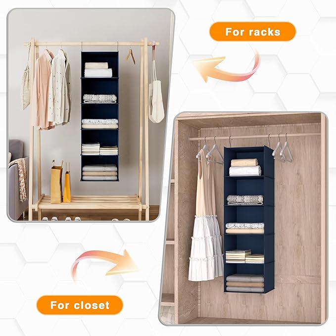 Hanging Closet Organizer and Storage 5-Shelf, Easy Mount Foldable Hanging