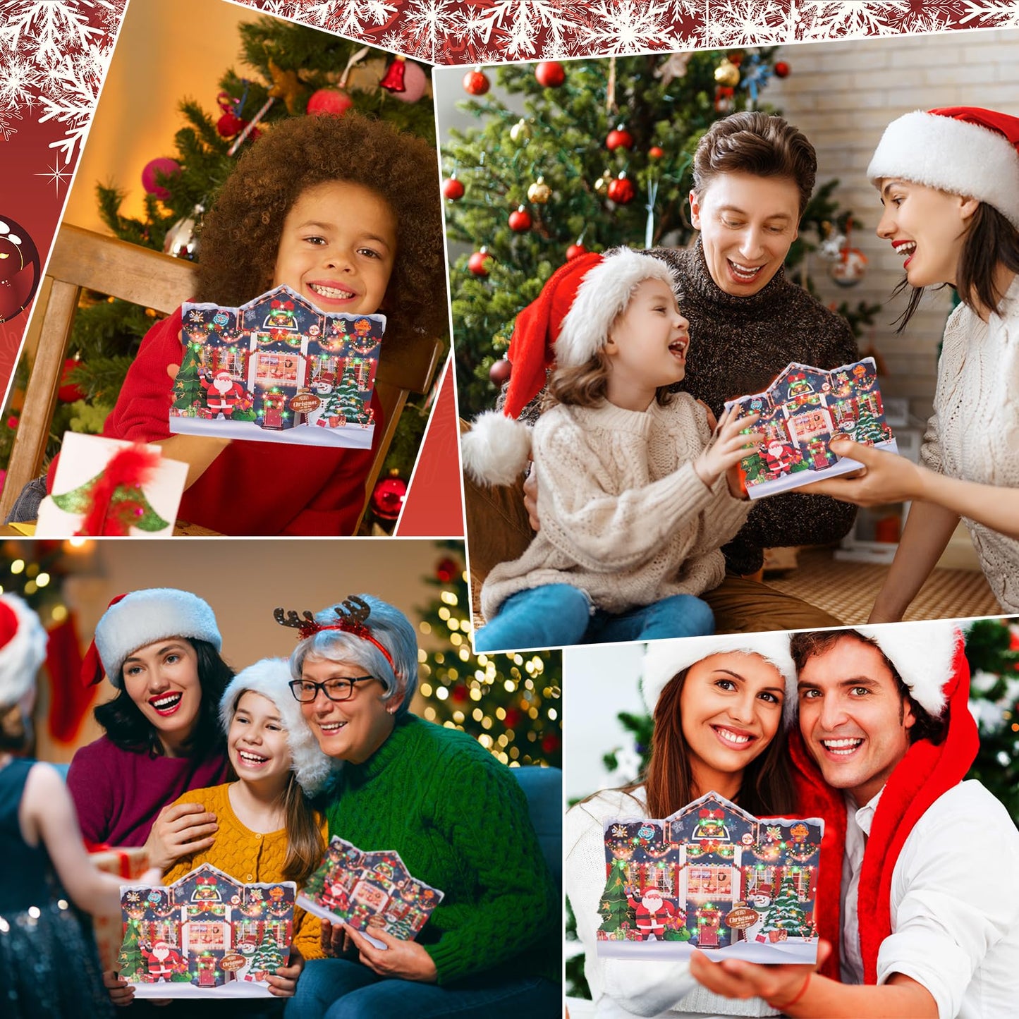 MZD8391 3D Pop Up Christmas Cards with Music and Lights, Animated Christmas Gift Card, Playing 3 Songs with 3 Matching Lights Blinking Modes (Envelope Included)
