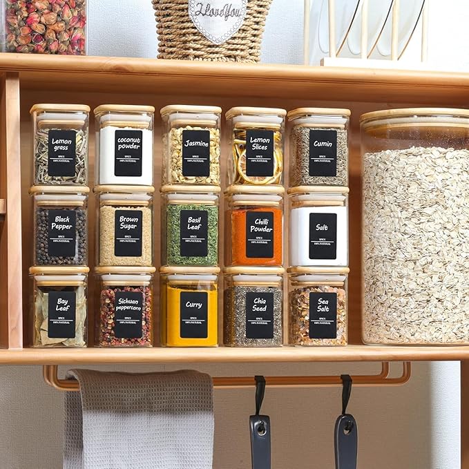 ComSaf Spice Jars with Label 4oz 16 Pack, Glass Spice Jars with Bamboo Lid