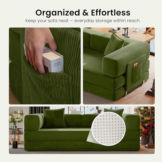78.8" Convertible Sofa Bed, Corduroy Futon Couch