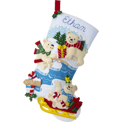 Bucilla Felt Applique 18" Stocking Making Kit, Polar Bear Buddies, Perfect for DIY Arts and Crafts, 89465E