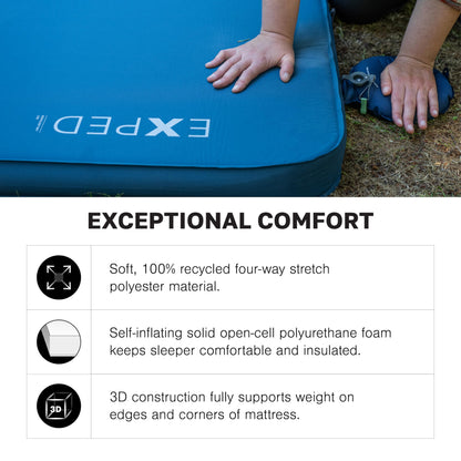 Exped DeepSleep Mat Single MW - Self Inflating Firm Car Sleeping Mat, 3” Foam Pad, Pump Included