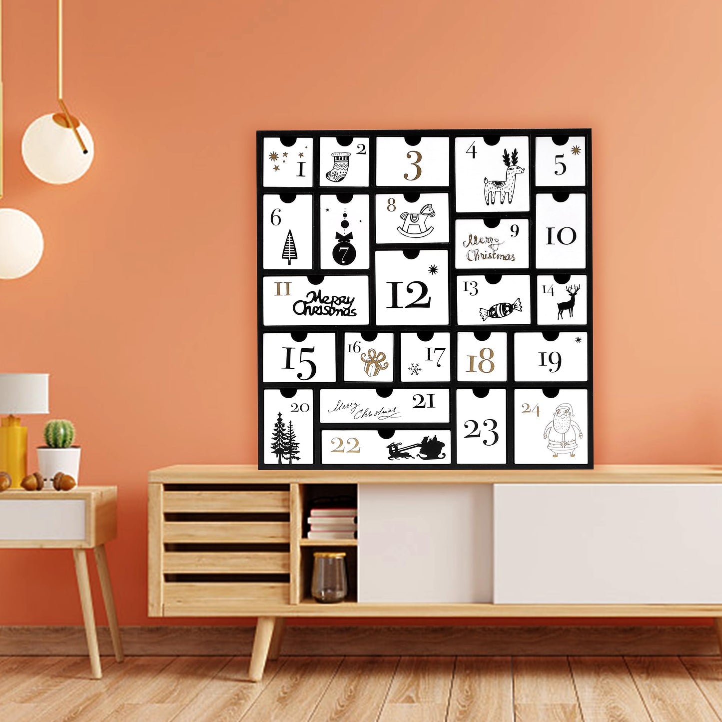 SUNGIFT Wooden Advent Calendar, Christmas Countdown Calendar Boxes with 24 Drawers and Numbers to Fill 2025, DIY Reusable Advent Calendar Decoration Xmas Gift for Kids, Adults, Family, Friends