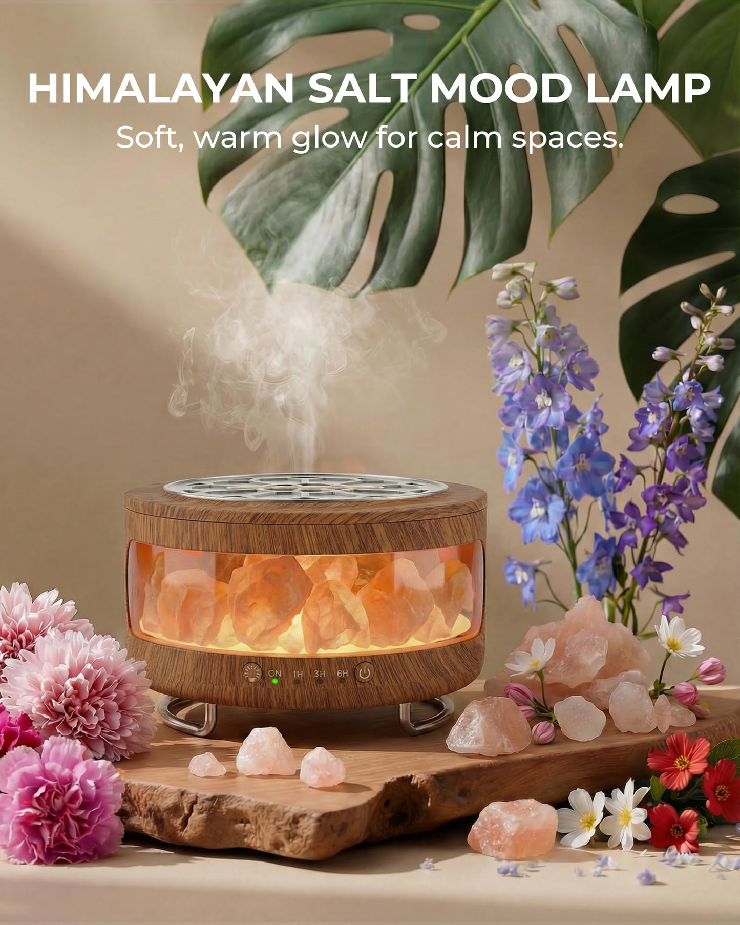 Essential Oil Diffuser with Himalayan Salt Lamp, 350ml Ultrasonic Aromatherapy Humidifier, 7 Colors LED Light, Timer & Auto Shut-Off for Home Bedroom Office Spa Yoga