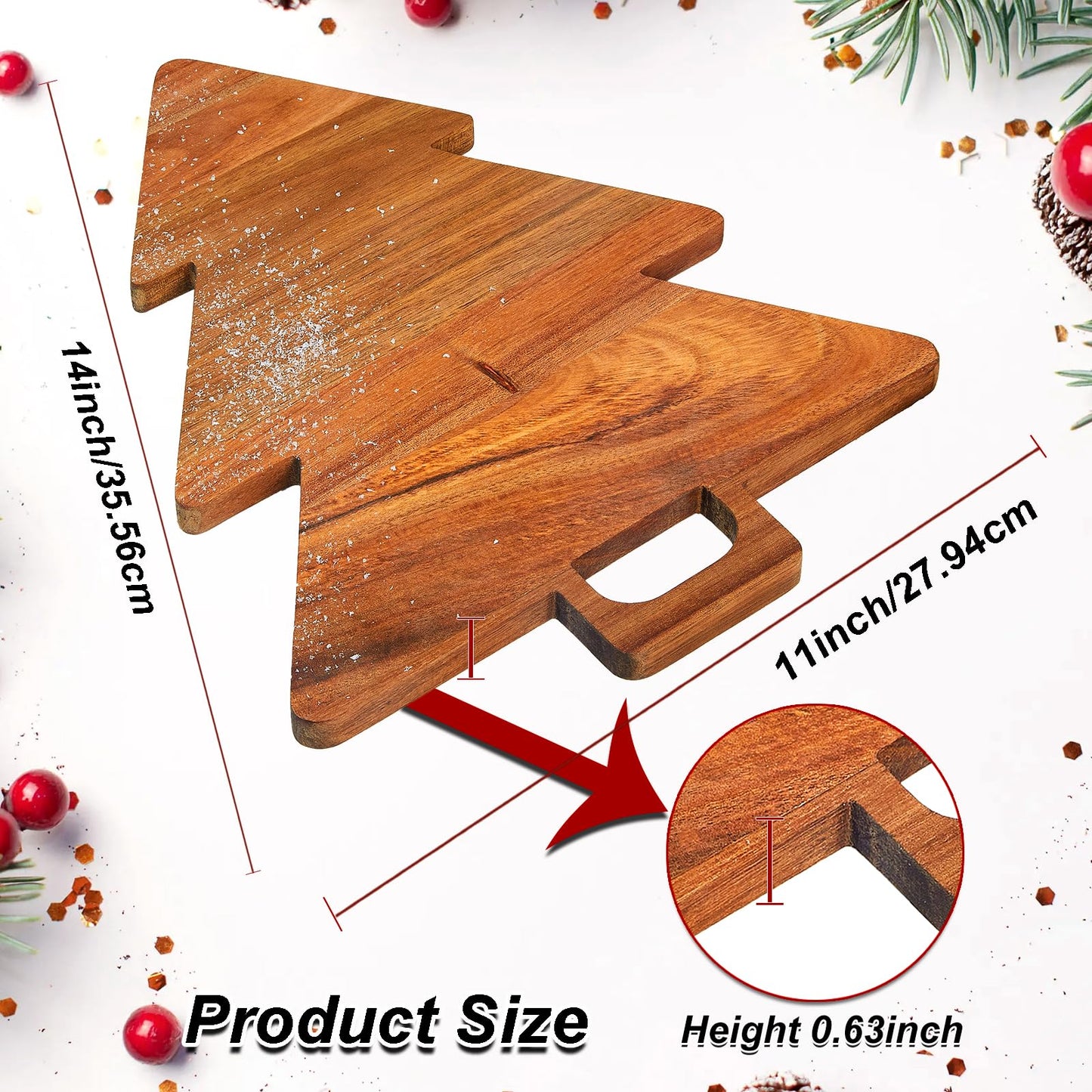 Christmas Tree Cutting Board - Christmas Tree Shaped Charcuterie Board Wood Platters for Kitchen,Christmas Tree Wooden Serving Tray Cheese Board with Handle/brown