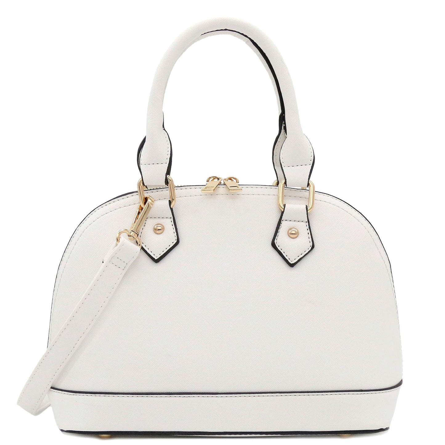 FashionPuzzle Zip-Around Saffiano Classic Dome Satchel, White, One Size