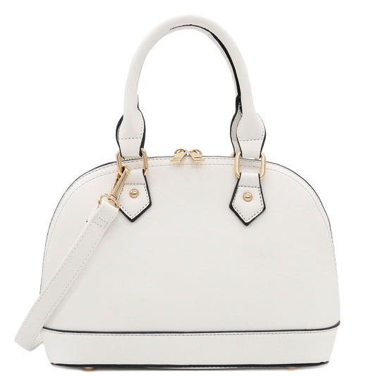 FashionPuzzle Zip-Around Saffiano Classic Dome Satchel, White, One Size
