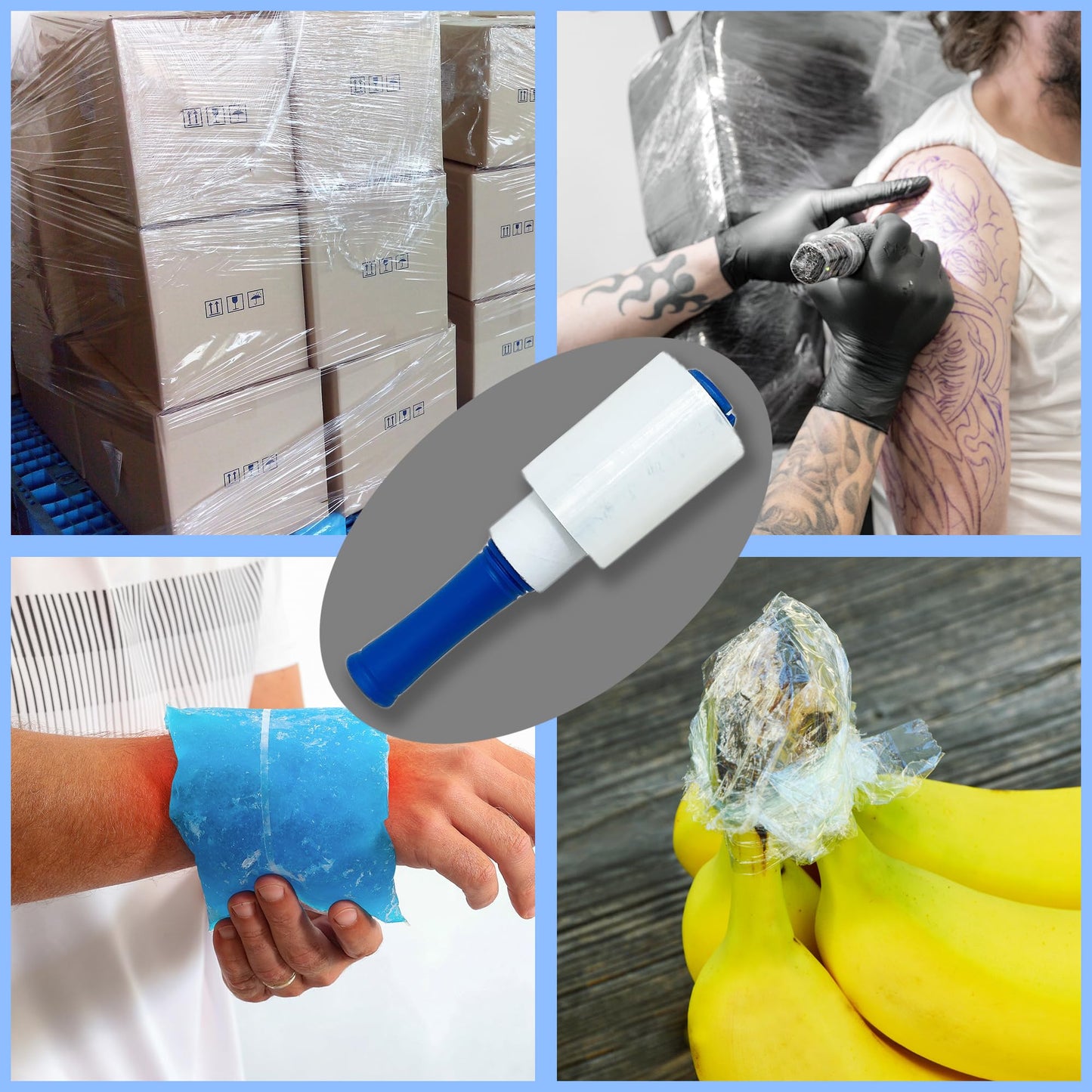 500ft Plastic Wrap for Tattooing Ice Packs Athletic Film with Rotatable Handle Elastic Clear Wrap for Injuries Ice Bags Body Stretch Wrap for Moving Supplies