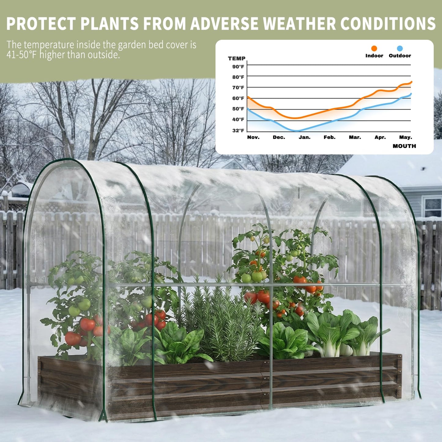 SUNYRISY Galvanized Raised Garden Bed with Greenhouse, Outdoor Metal Planter Box with Plant Bed Cover, Garden Box Protection for Gardening Vegetables Flowers Herbs Planting, Wood Grain