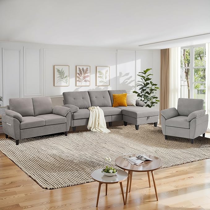 84" Convertible Sectional Sofa Set, 3 Seat L Shaped Couch