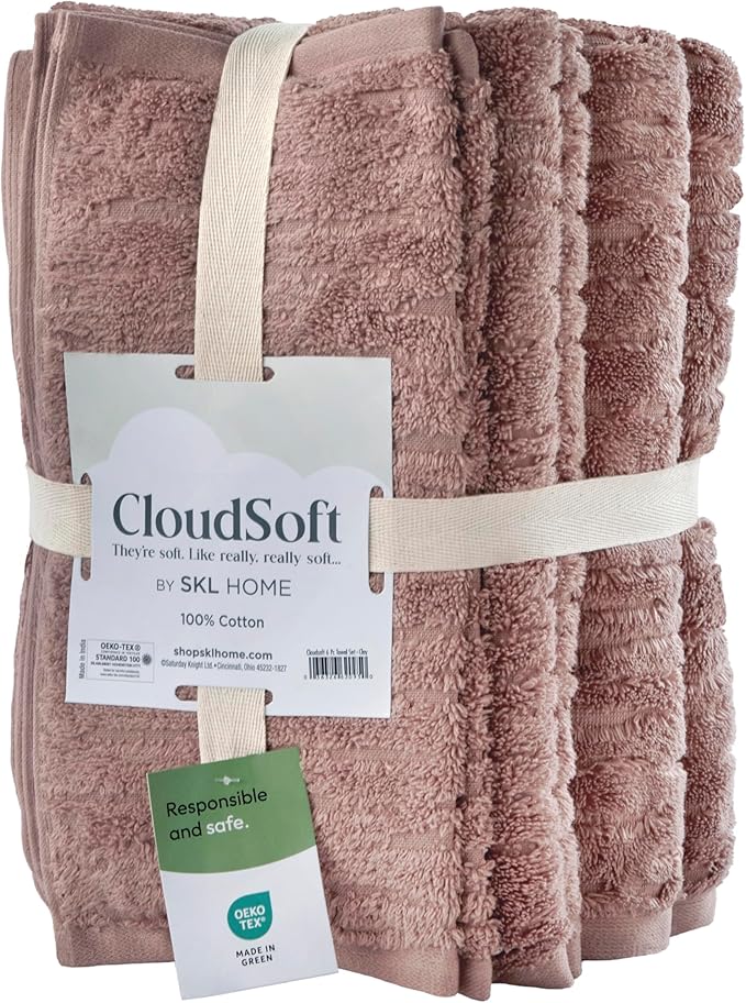 SKL Home CloudSoft 100% Cotton Luxury 6-Piece Towel Set, 600 GSM, Ultra Plush &