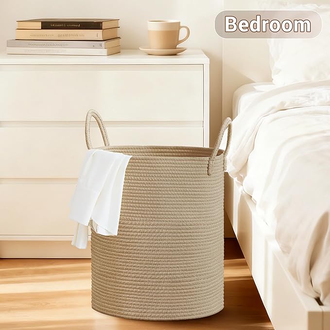 Tall Laundry Basket with Handles, 53L Portable Dirty Clothes Hamper, Boho