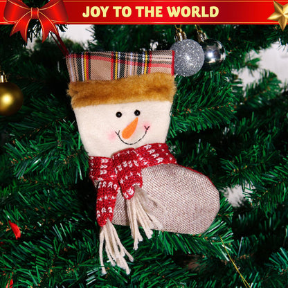JOYIN 12 Pcs Mini Christmas 3D Bulk Xmas Stockings Santa Snowman Reindeer Burlap Stockings for Present Holders Treat Bags Christmas Tree Decoration Xmas Party Decors