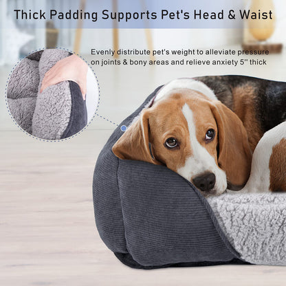 JOEJOY Extra Large Dog Sofa Bed, Waterproof Lamb Fleece PP Cotton XL Dog Bed With Nonskid Bottom, Washable Grey Dog Bed For Large Labrador, German Shepherd, 89x64x23cm