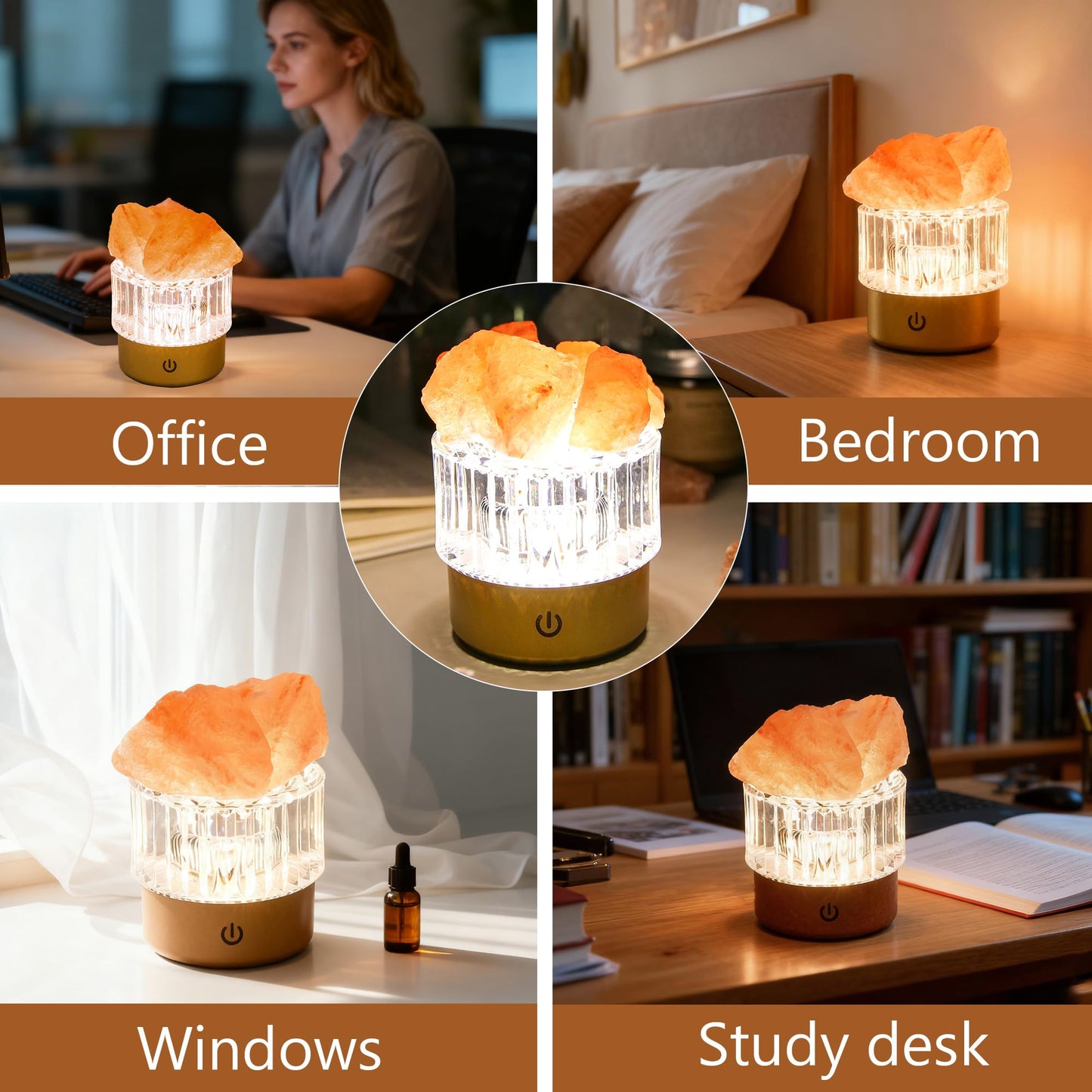 MYDAYS&DESIGN Salt Lamp Natural Pink Crystal Himalayan Salt Rocks, LED Light Dimmer with 3 Levels Cordless, Crystal Lamp Night Light Rechargeable for Room Home Decor Relaxation (Orange)