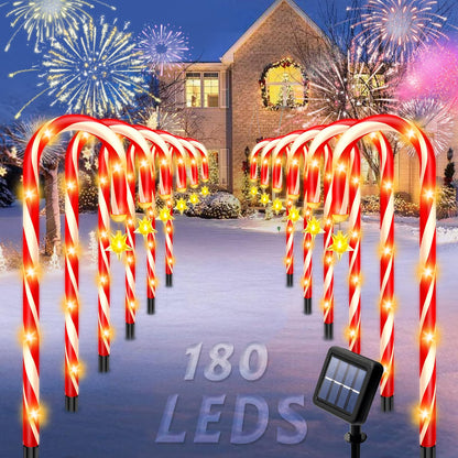 stadeco Solar Christmas Decorations Outdoor, 12 Pack Solar Candy Cane Christmas Lights 8 Lighting Modes 180 Bright LED, Waterproof Outside Xmas DIY Decorations for Pathway Yard Garden