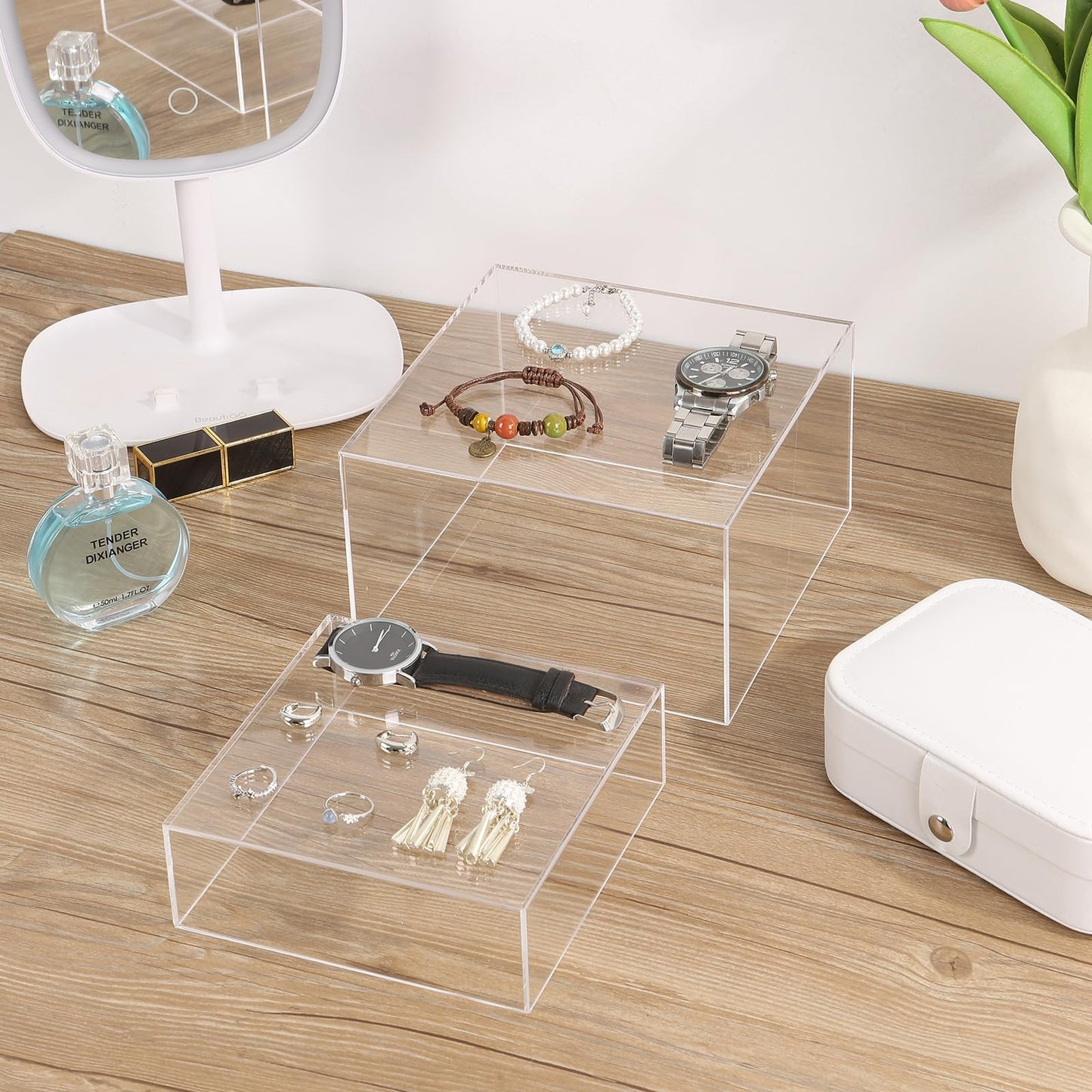 SHUNKAIZS Clear Acrylic Cubes Display Box, 3pcs Stackable Risers Display Stands, Crystal Buffet Riser Food Stand for Party, Nesting Display Riser for Collectibles Jewelry Home Decor, size-6" 7" 8"