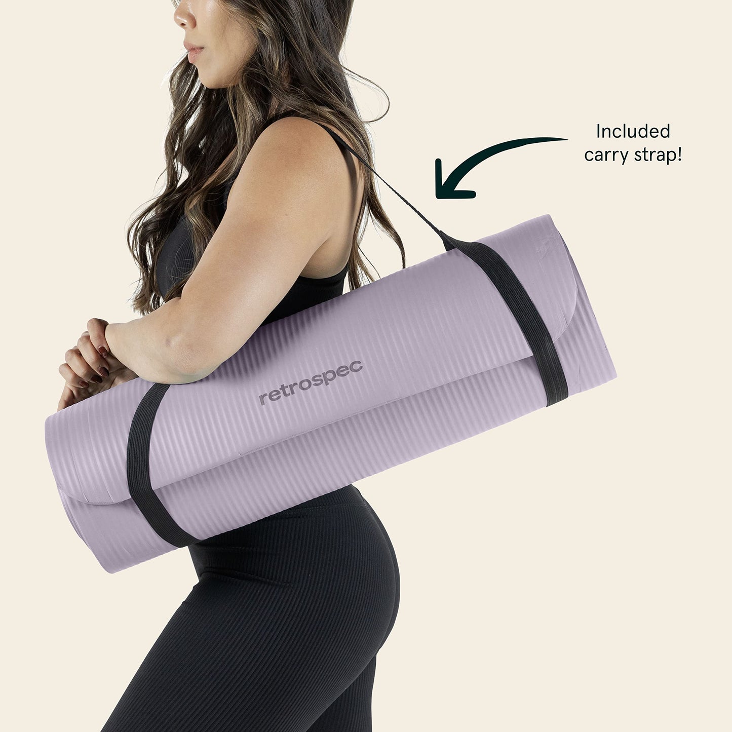 Retrospec Solana Yoga Mat 1/2" Thick w/Nylon Strap for Men & Women - Non Slip Exercise Mat for Yoga, Pilates, Stretching, Floor & Fitness Workouts