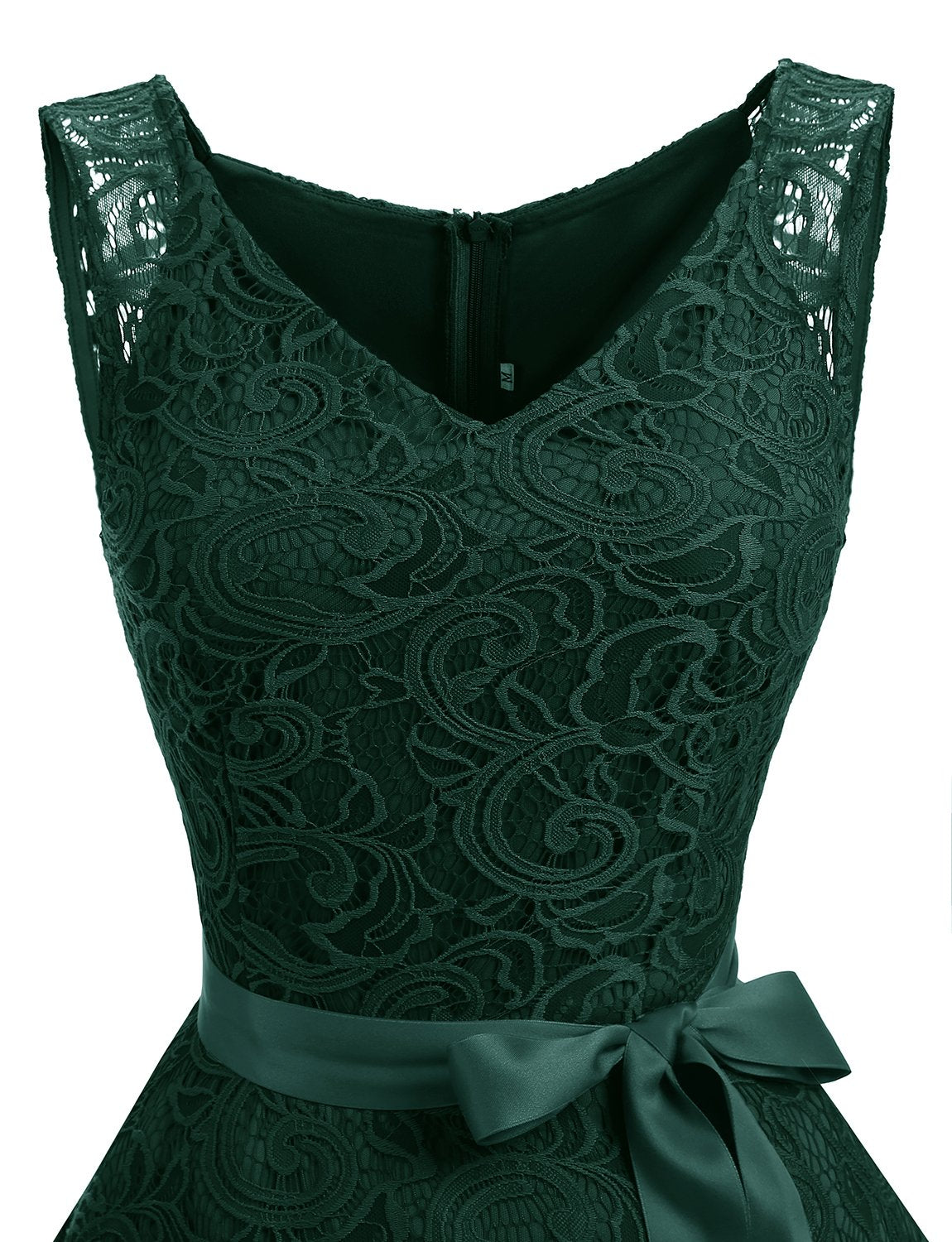 Dressystar 0010 Women Floral Lace Bridesmaid Party Dress Short Prom Dress V Neck Dark Green S