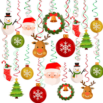 Konsait Christmas Hanging Swirl Decoration Kit(32pcs), Merry Christmas Swirls Garland Xmas Tree Snowman Socks Santa Foil Hanging Ceiling for Xmas Winter Wonderland Holiday Party Decor Supplier