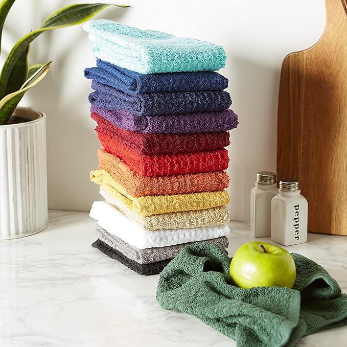 DII Basic Terry Collection Waffle Dishtowel Set, Solid Mustard, 4 Piece