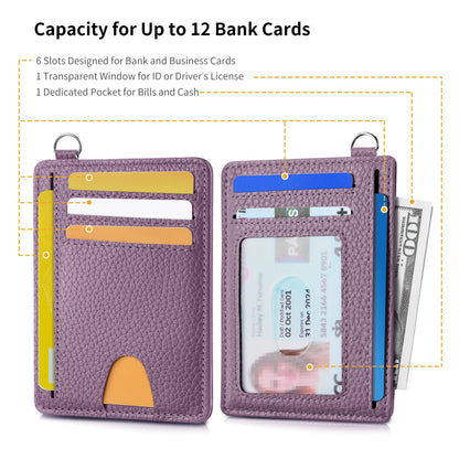 Mayski Slim Wallet, Credit Card Holder for Women, Minimalist Front Pocket RFID Blocking Card Cases, Small Wallet Women Men(Litchi Lavender)