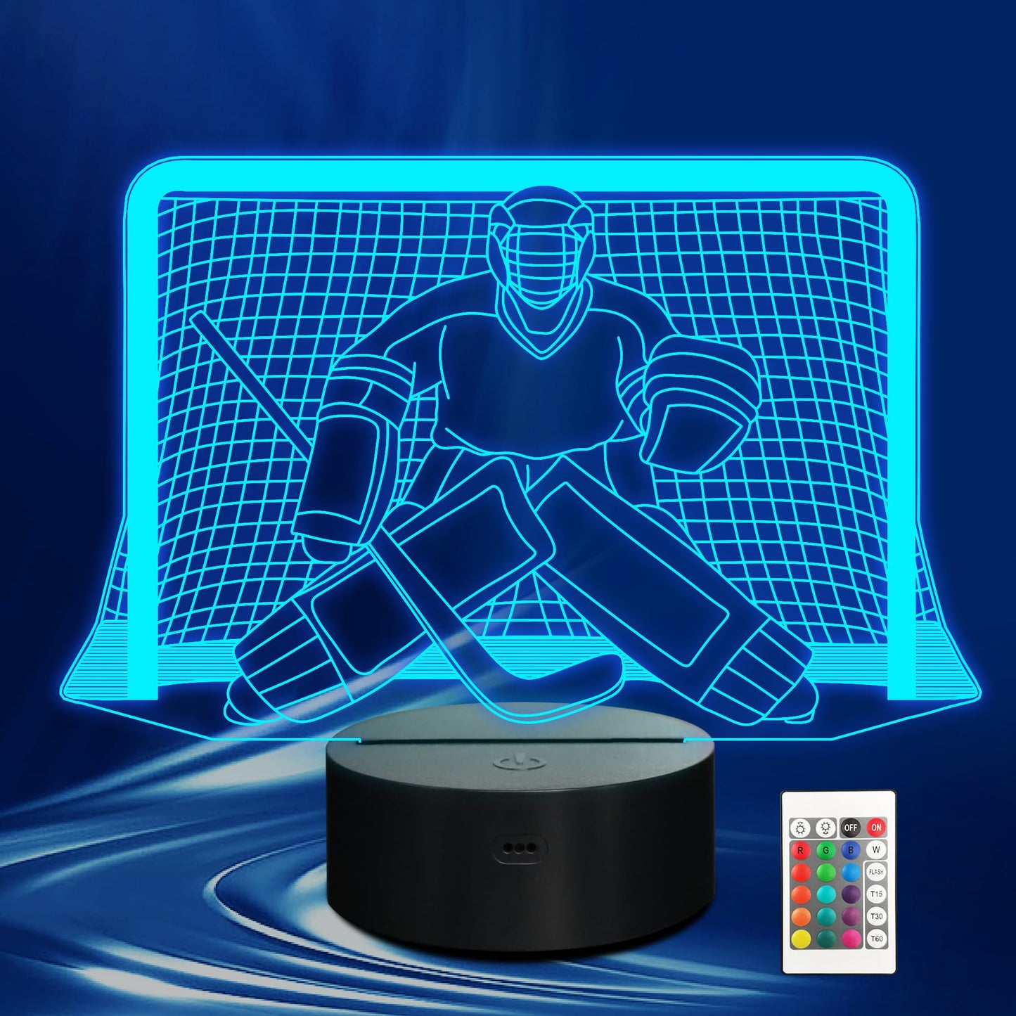 CoolGift Mart Ice Hockey Night Light, 3D LED Optical Illusion Lamp with Remote Control and Timer, Perfect Christmas and Birthday Gift Idea for Boys, Kids, and Teen