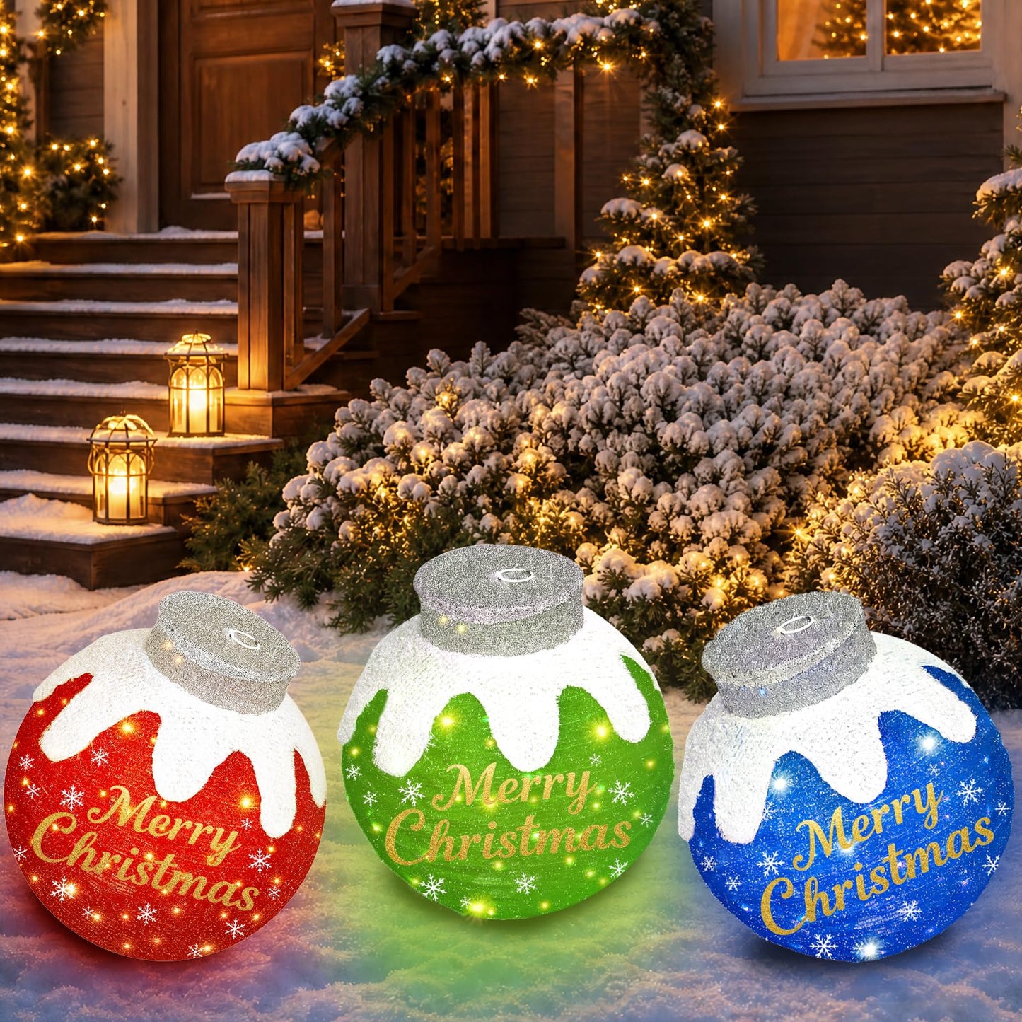 Outdoor Christmas Ball Ornaments, Collapsible Pop-Up Lighted Christmas Decorations with 80 Bright LED Lights, 8 Light Modes, Weatherproof Large Holiday Ball Decor for Yard, Lawn, Home（Red/Green/Blue）