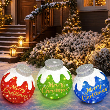 Outdoor Christmas Ball Ornaments, Collapsible Pop-Up Lighted Christmas Decorations with 80 Bright LED Lights, 8 Light Modes, Weatherproof Large Holiday Ball Decor for Yard, Lawn, Home（Red/Green/Blue）