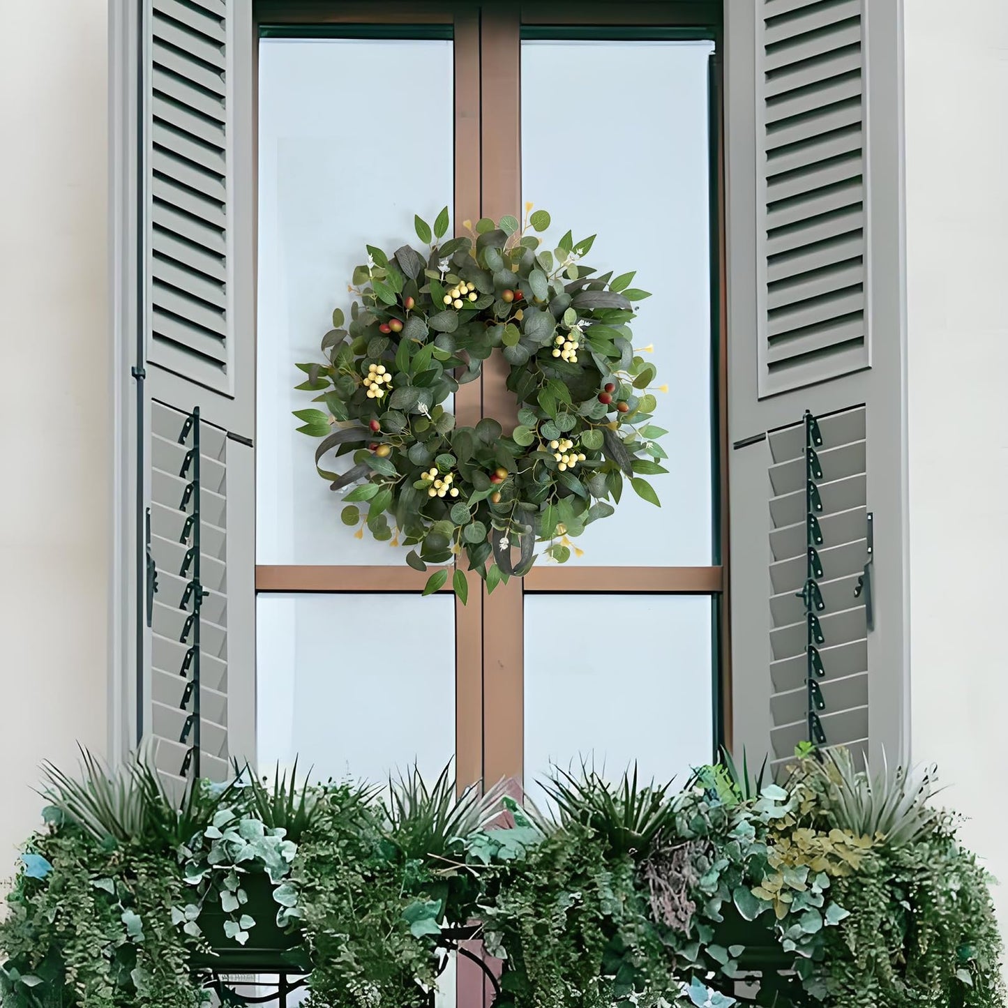 22-24" Eucalyptus Wreaths for Front Door,Spring Summer Fall Autumn Winter Wreaths,Large Eucalyptus Greenery Wreath with Olive Leaves Berries for Front Door Outdoor Farmhouse Decor All Seasons