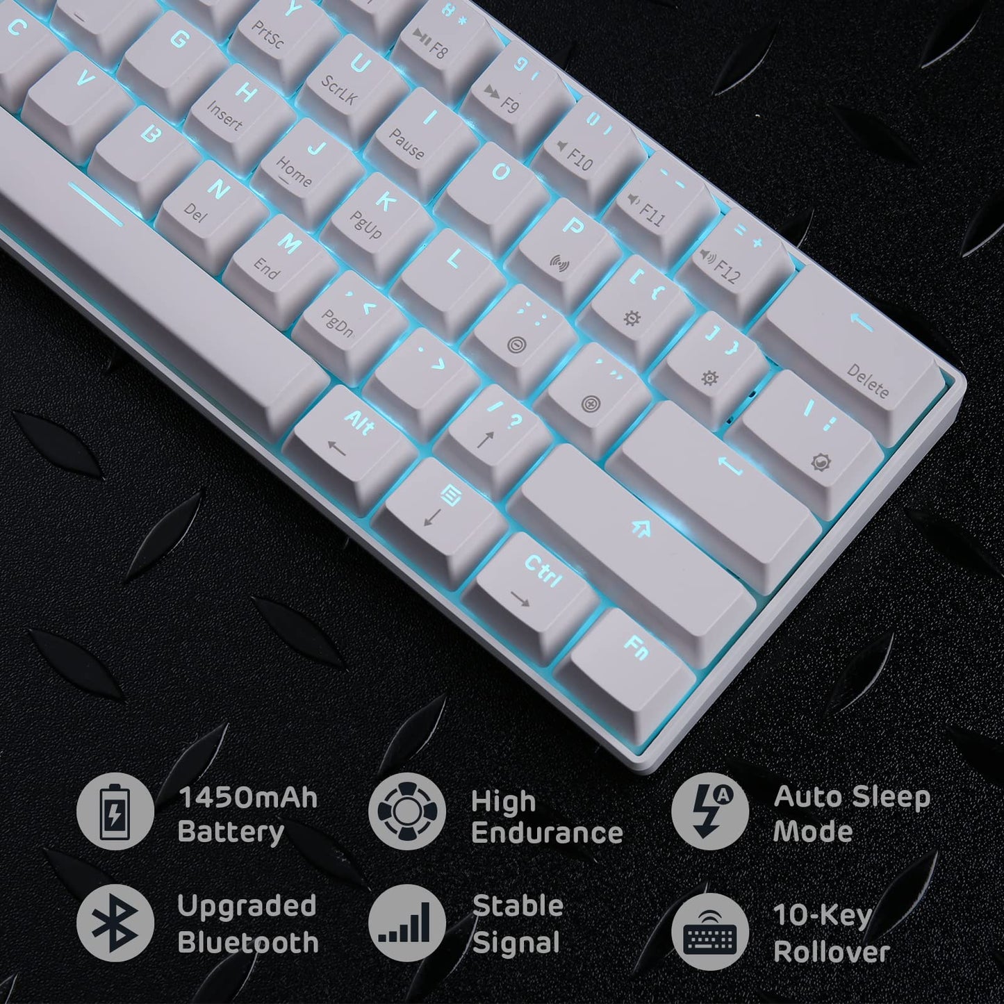 RK ROYAL KLUDGE RK61 Wireless 60% Triple Mode BT5.0/2.4G/USB-C Wired Mechanical Gaming Keyboard, Compact 61 Keys Bluetooth Mechanical Keyboard with Software (Hot Swappable Blue Switch, White)